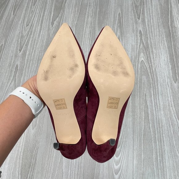 Aldo Suede Pointed Toe Pumps Heels Burgundy 8.5/ EU 39 - Picture 6 of 7